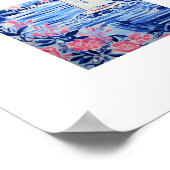 水彩白シルボーツブルーピンクフローラスクエア ポスター (角)