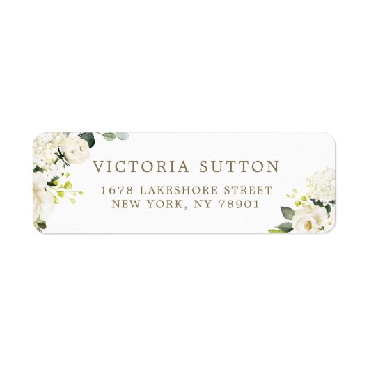 水彩白バラとアジサイの花束 ラベル (正面)