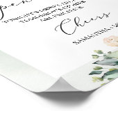 水彩白バラの緑の葉ぼほ ポスター (角)