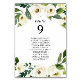 水彩白バラ花緑結婚色 テーブルナンバー