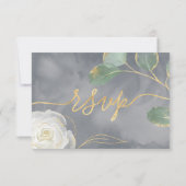 水彩白バラ金ゴールド緑フローラズ 出欠カード (裏面)