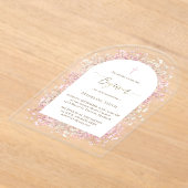 水彩白ピンクの花バプテスマ アクリル招待状 (レイダウン)