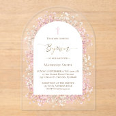 水彩白ピンクの花バプテスマ アクリル招待状 (正面)