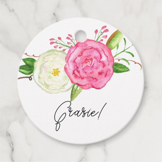 水彩白ピンクローズグラジー フェイバータグ (正面)