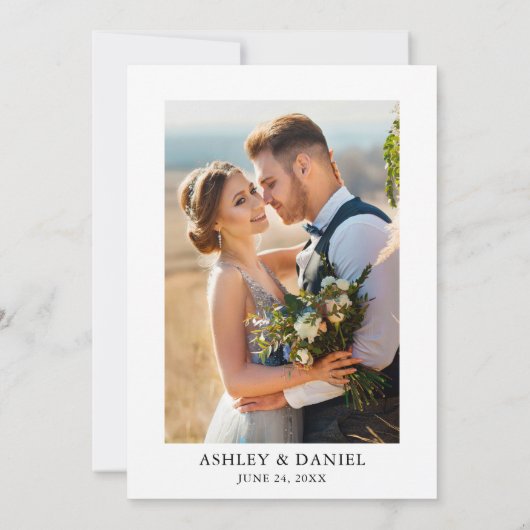 水彩白フローラほこりっぽい青結婚い写真 招待状 (裏面)