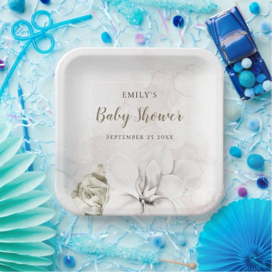 水彩白フローラギルまたは男の子の赤のシャワー ペーパープレート (パーティー)