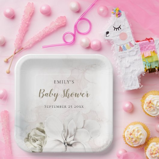 水彩白フローラギルまたは男の子の赤のシャワー ペーパープレート (パーティー)