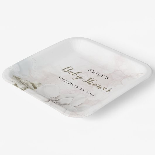 水彩白フローラギルまたは男の子の赤のシャワー ペーパープレート (傾斜あり)