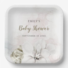 水彩白フローラギルまたは男の子の赤のシャワー ペーパープレート