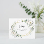 水彩白フローラグリーンウェディングRSVP ポストカード (スタンド正面)