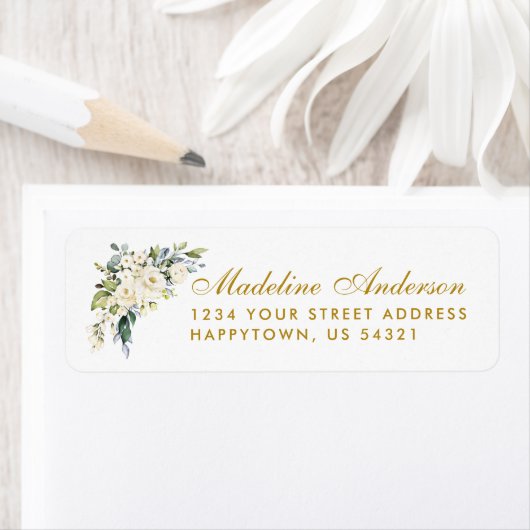 水彩白フローラダスティブルー結婚ズ金ゴールド ラベル (インサイチュ)