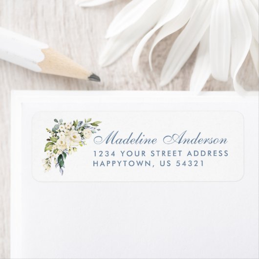 水彩白フローラダスティブルー結婚ズ ラベル (インサイチュ)