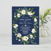 水彩白フローラネイビーブルーブライダルシャワー 招待状 (スタンド正面)