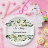 水彩白フローラフレーム愛感謝していと ペーパープレート (パーティー)