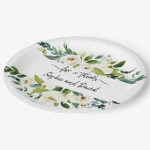水彩白フローラフレーム愛感謝していと ペーパープレート (アングル)