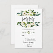 水彩白フローラフレ結婚ーム 出欠カード (正面/裏面)