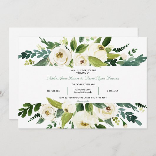 水彩白フローラフレ結婚ーム 招待状 (正面/裏面)