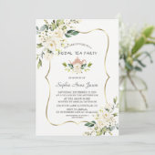 水彩白フローラブライダルシャワー茶パーティー 招待状 (スタンド正面)