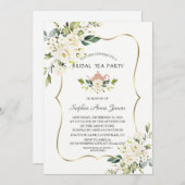 水彩白フローラブライダルシャワー茶パーティー 招待状 (正面/裏面)