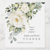 水彩白フローラユーカリ結婚葉 ワインラベル (シングルラベル)