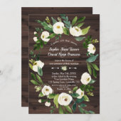 水彩白フローラリースウッド結婚ズ 招待状 (正面/裏面)