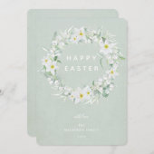 水彩白フローラリースハッピーイースターフラット シーズンカード (正面/裏面)