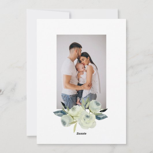 水彩白フローラ写真誕生のお知らせ シーズンカード (裏面)