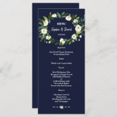 水彩白フローラ濃い青結婚のメニュー メニュー (正面/裏面)