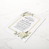 水彩白フローラ結婚のセージ緑金ゴールド 箔招待状 (回転した状態)