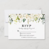 水彩白フローラ結婚の緑 出欠カード (正面)