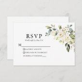 水彩白フローラ結婚緑 出欠カード (正面/裏面)