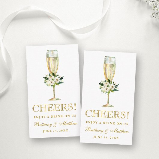 水彩白フローラ結婚飲料チケットカード エンクロージャーカード