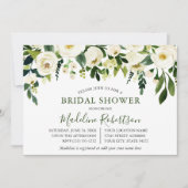 水彩白フローラ緑ブライダルシャワー 招待状 (正面)