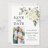 水彩白フローラ緑色写真 セーブザデート (正面)