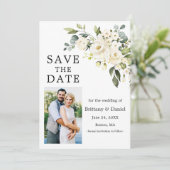 水彩白フローラ緑色写真 セーブザデート (スタンド正面)