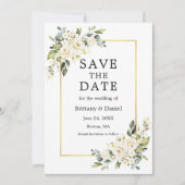 水彩白フローラ緑金ゴールド セーブザデート (正面)