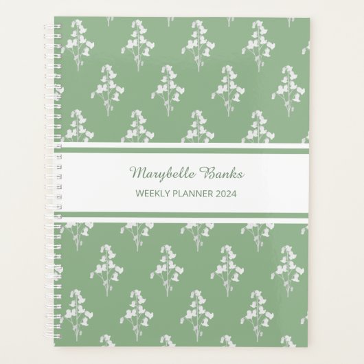 水彩白ベルフラワーパターンウィークリープランナー プランナー手帳 (正面)