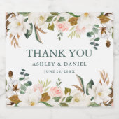 水彩白マグノリアスのピンクローズ結婚ズ スパークリングワインラベル (シングルラベル)