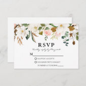 水彩白マグノリアスのピンクローズ結婚ズ 出欠カード (正面/裏面)