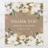 水彩白マグノリアスバラ結婚ズクラフト ワインラベル (シングルラベル)