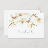 水彩白マグノリアフラワーサンキューカード サンキューカード (正面/裏面)