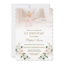 水彩白マグノリア写真少女1st誕生日