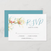 水彩白マグノリア花返信RSVPカード 出欠カード (正面/裏面)