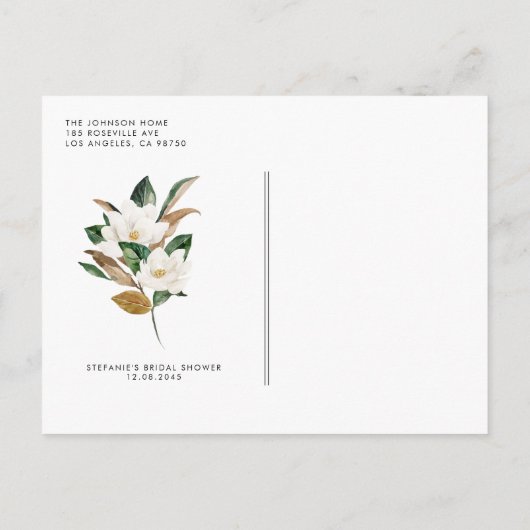 水彩白マグノリア赤ちゃん素朴シャワー インビテーションポストカード (裏面)