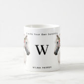 水彩白ユニコーン馬モノグラム付/名前 コーヒーマグカップ (中央)