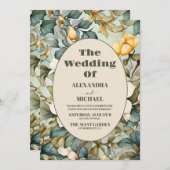 水彩白リリーアールヌーボー結婚ズ 招待状 (正面/裏面)