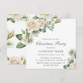 水彩白ローズクリスマ企業のスパーティー 招待状 (正面/裏面)