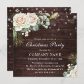 水彩白ローズクリスマ企業のスパーティー 招待状 (正面/裏面)