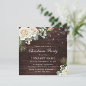 水彩白ローズクリスマ企業のスパーティー 招待状 (スタンド正面)
