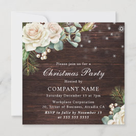 水彩白ローズクリスマ企業のスパーティー 招待状